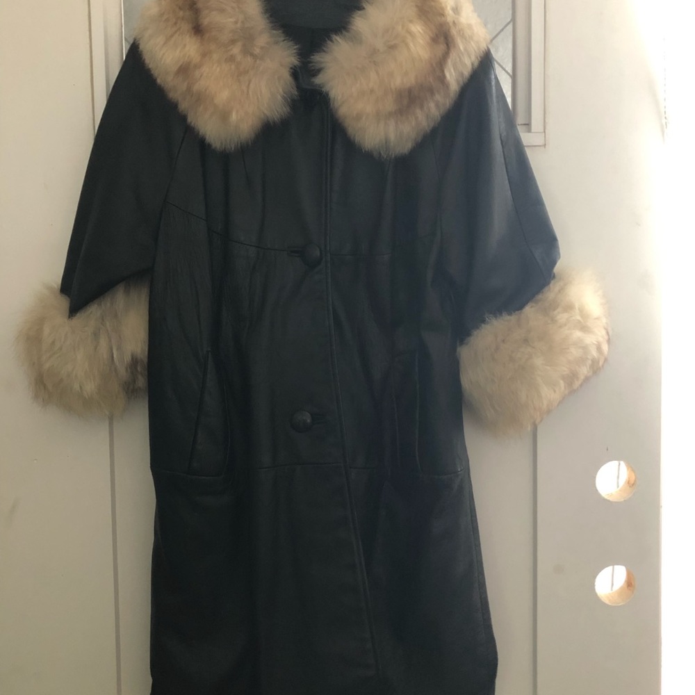 Vintage leather and fur swing coat